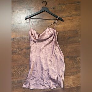Satin Cowl Neck Mini Dress - Rose Gold